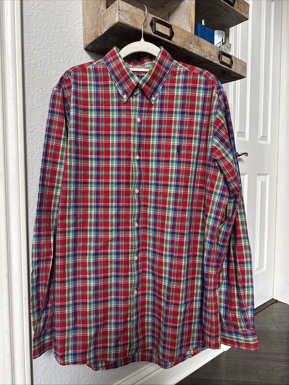 Polo Ralph Lauren Large 16 1/2 Button Down Red Green Blue Checkered Plaid Shirt